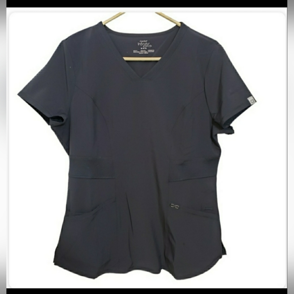 Cherokee Shirt Medium Gray Pocket Scrubs Medical Dental Nurse V Neck Lightweight